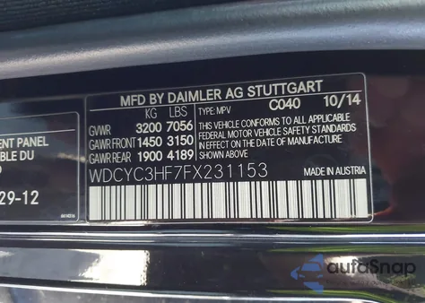 2015 Mercedes-Benz G 550 4Matic z USA, uszkodzony, nr VIN WDCYC3HF7FX231153